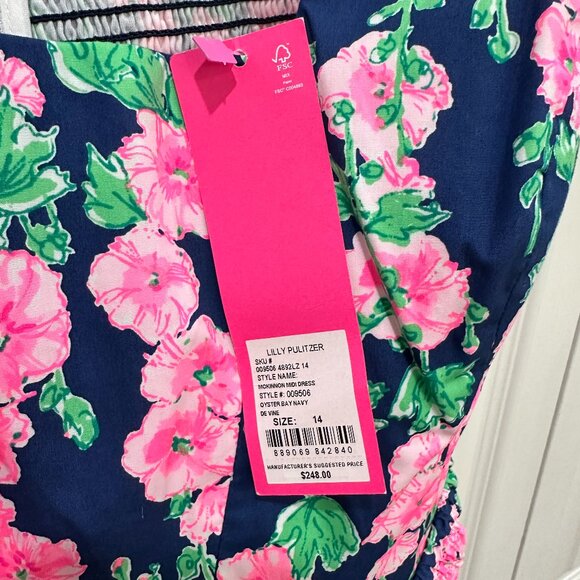 Lilly Pulitzer McKinnon Midi Dress Oyster Bay Navy De Vine Size 14 - Picture 6 of 9